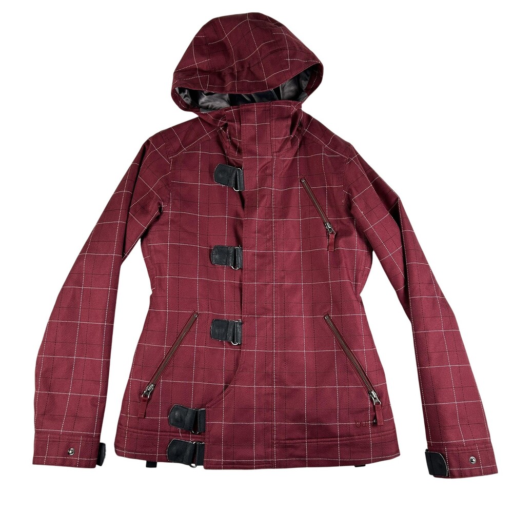 Burton Jacket Womens Small Red Plaid DRYRIDE Hooded Insulated Snowboard Parka